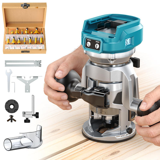 MtiolHig Cordless Router Compatible with Ma-kita Battery, with Double-Handle Router Fixed Base,800W 30000 RPM Brushless Wood Router, 6-Speed Control (Tool Only)