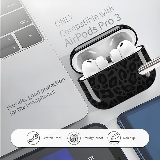 Compatible with AirPods Pro 3 (2025) Case, Airpod Pro 3 Protective Cover with Cute Golden Keychain for Girls & Women (Cute Black Leopard)