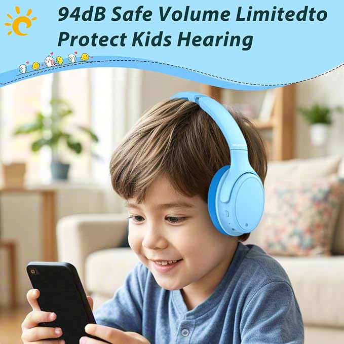 INFURTURE Active Noise Cancelling Headphones, Kids Bluetooth Headphones Wireless Over Ear Headphone, 85/94dB Volume Limited, 50H ANC & 90H Normal Playtime,for Airplane/Train/Auto/idea Gift