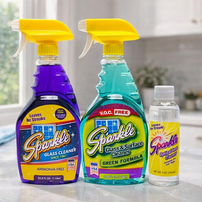 Sparkle Glass Cleaner Spray Bottle 2-Pack, Ammonia-Free Original Formula Heavy Duty Glass Cleaner, Leaves No Streaks (33.8 Fl Oz,Pack of 2)