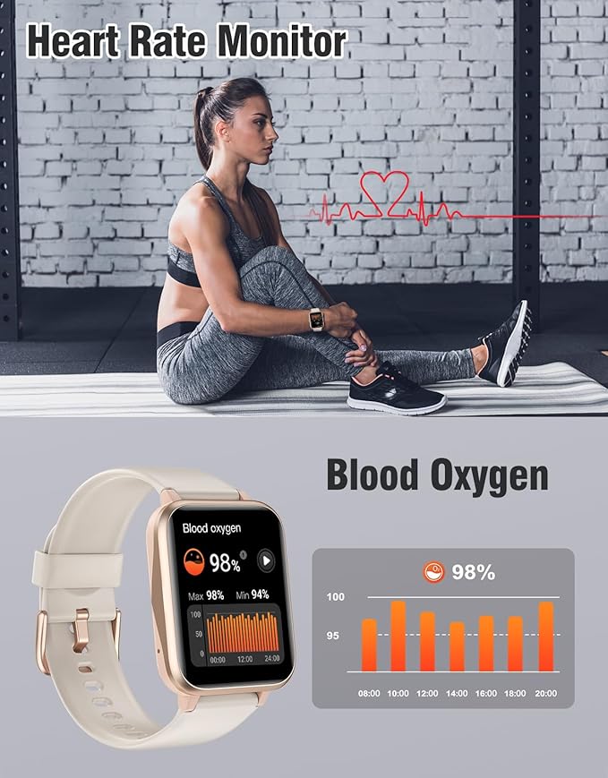 Fitness Tracker Fitness Watches for Women Men (Make/Answer Calls), 1.85" Smart Watch for iPhone/Android Phones, Heart Rate/Sleep Monitor Steps Tracker Watch Pedometer IP68 Waterproof (Starlight)
