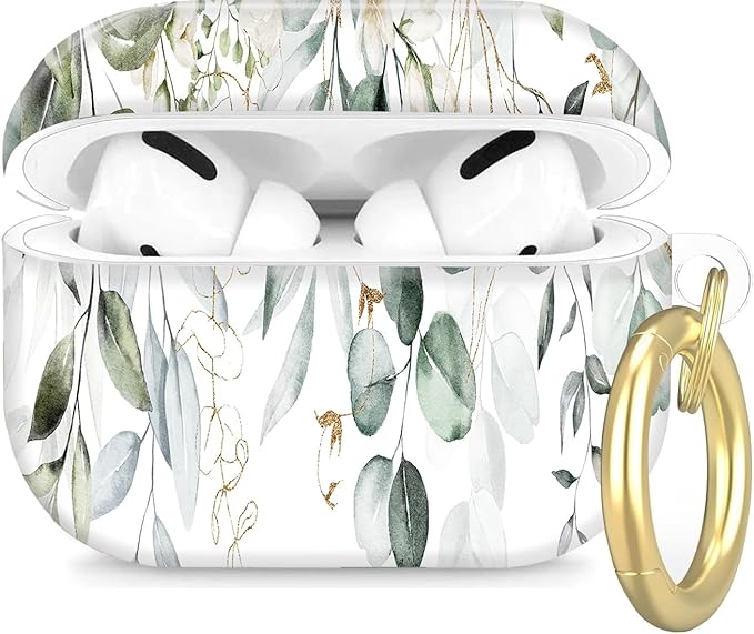 Compatible with Airpod Pro 2nd/1st Generation,Full Protection Cover for Women,Accessories Hard Case Portable & Shockproof for Airpod Pro 2nd Charging Case 2023/2022/2019(Eucalyptus Leaves and Flowers)