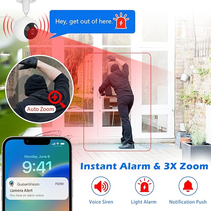 5G Security Camera Indoor/Outdoor, Baby Monitors Camera, Nanny/Pet/Dog Cameras with Phone App,IP66 Waterproof, Color Night Vision, White Light, Bell Siren, 24/7 SD Recordings -1 Pack