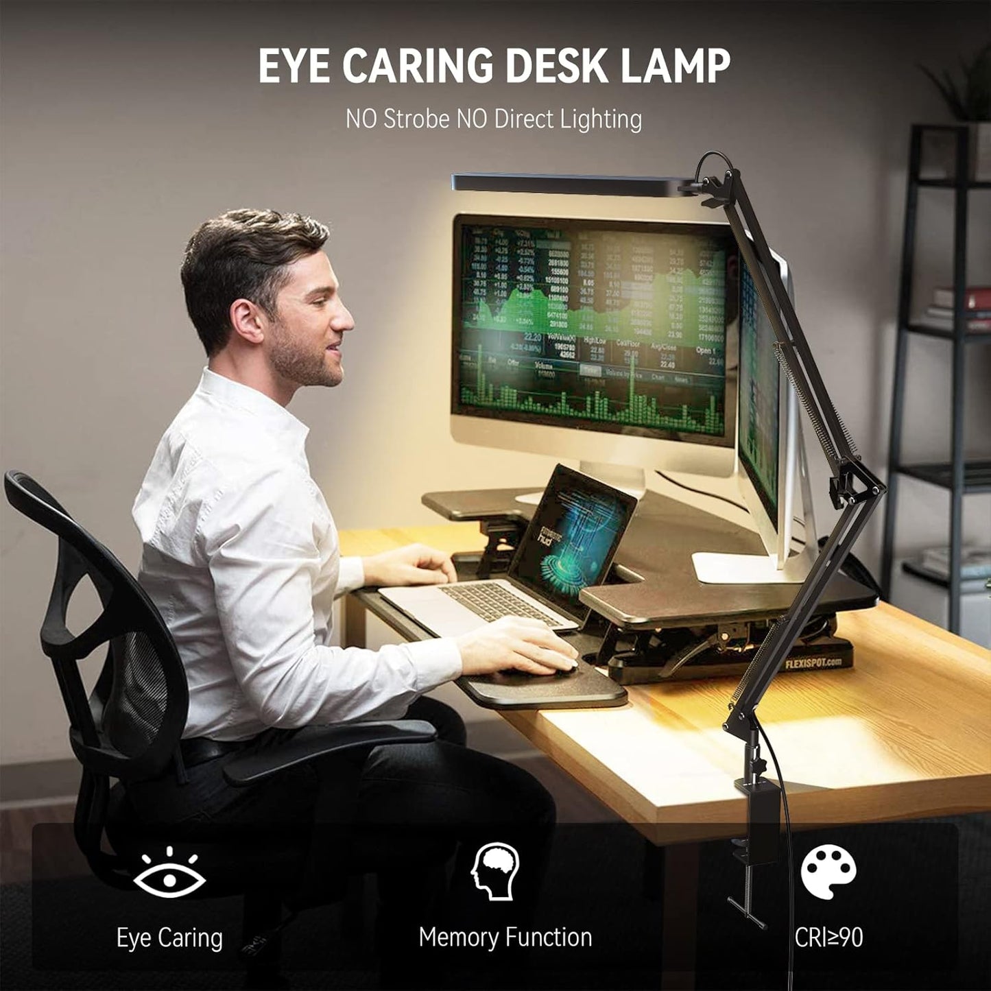 LED Desk Lamp with Swing Arm & Memory Function – 5 Color Modes, 11 Brightness, USB Powered (Black)