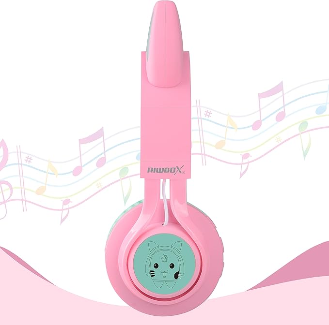 Riwbox CT-7 Cat Ear Bluetooth Headphones, LED Light Up Bluetooth Wireless Over Ear Headphones with Microphone and Volume Control for Travel/School/Smartphones/Laptop/PC/TV (Pink&Green)