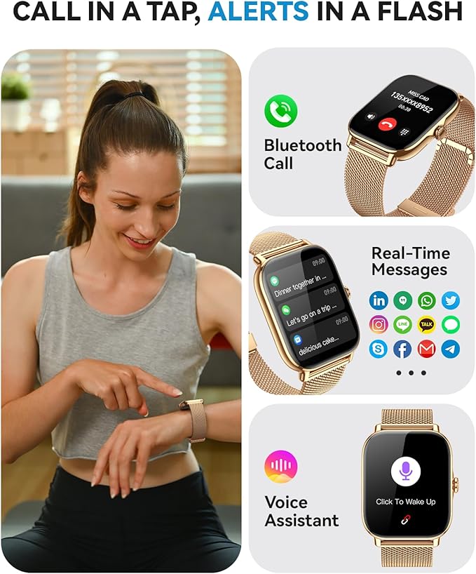 Smart Watches for Women Men, Steps Counter Fitness Tracker Watch for Android iPhone with Sleep Calorie Monitor and 110+ Sports, IP68 Waterproof, Pedometer Smartwatch (Gold, 1.91)