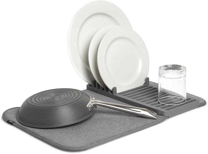 Umbra Udry Mini Dish Rack and Drying Mat, Charcoal, 20 x 13,
