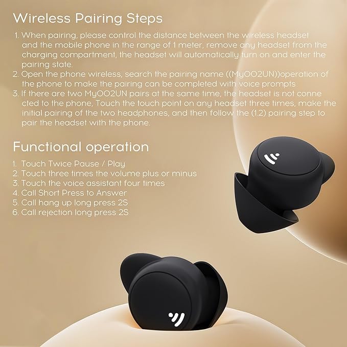 sunvito Sleep Earbuds for Side Sleepers, Mini Invisible Wireless Bluetooth 5.3 Micro Sleep Headphones, Hidden Earbuds for Small Ears Sleeping, Working, Hiking, Exercise(Black)