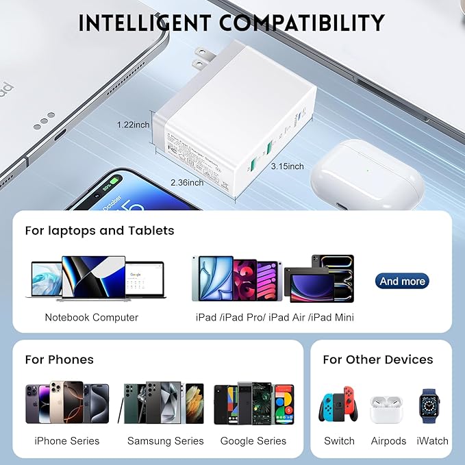 120W USB C Charger Block, 4-Port Foldable Fast Charging Block Cube, PD 100W Charging Station Wall Plug Brick Compatible with iPhone 16/15, MacBook Pro/Air,Steam Deck, Sumsang Galaxy S23, Pixel 7