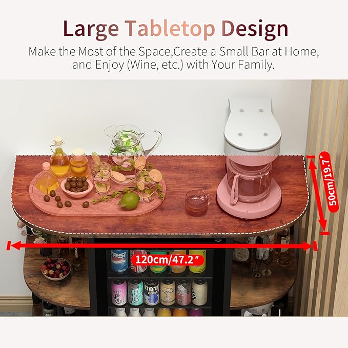 Mini Fridge Stand with Power Outlet and Led Light,Microwave Stand with Storage,Mini Fridge Cabinet with Wine Rack ,Bar Cabinet with Fridge Suitable for Kitchen,Dining Room,Living Room, Rustic Brown