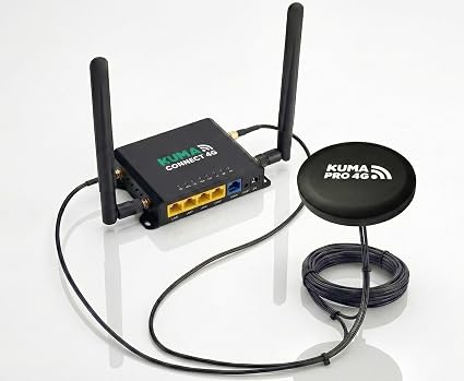 KUMA Connect PRO 4G LTE Cellular Router & RV Mobile Hotspot Kit | High Gain Weatherproof Antenna | Portable WiFi for 32 Devices SIM Card Internet | Travel Trailer Accessories & Camper Must Haves