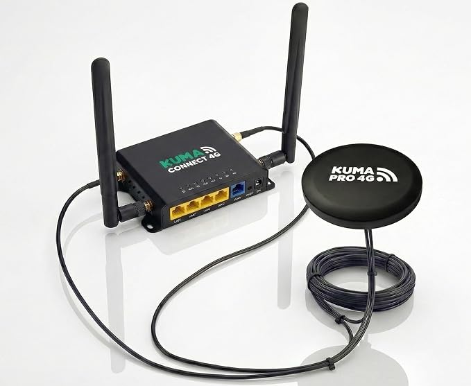 KUMA Connect PRO 4G LTE Cellular Router & RV Mobile Hotspot Kit | High Gain Weatherproof Antenna | Portable WiFi for 32 Devices SIM Card Internet | Travel Trailer Accessories & Camper Must Haves