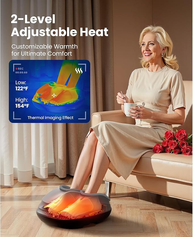 BOB AND BRAD Shiatsu Foot Massager with Heat and Remote, Christmas White Elephant Gifts for Women Mom FSA Eligible HSA Deep Kneading Electric Feet Massager for Plantar Fasciitis, Fits US Size 12