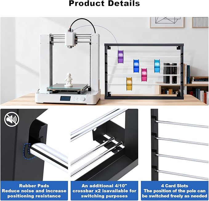 Wire Spool Rack, Heavy Duty Cold-Rolled Steel Cable Dispenser with 4 Adjustable Rods, Wall Mount or Desk Wire Spool Rack Holder for Industrial, Electrical, and Retail Storage and Display
