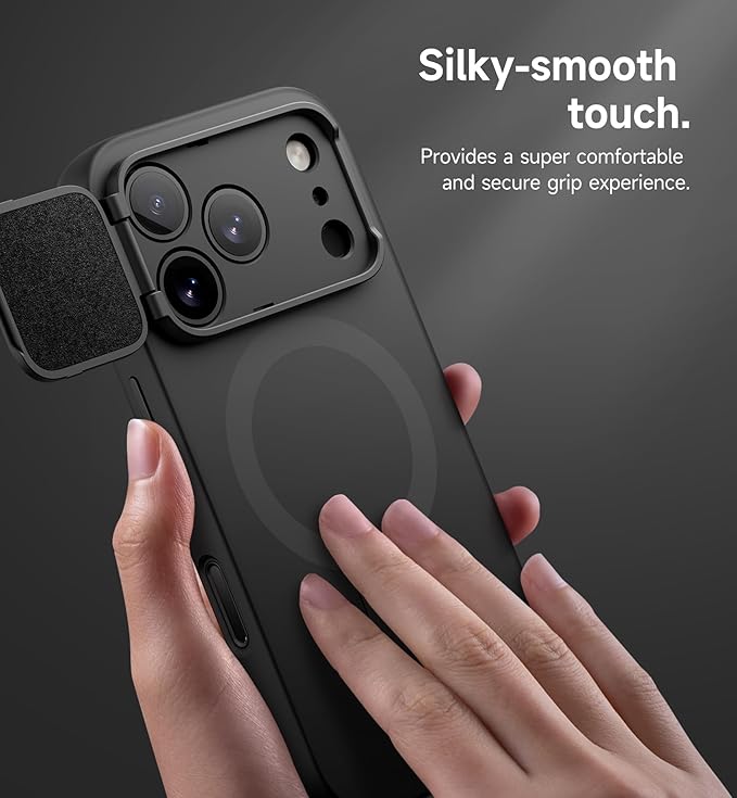 SURITCH for iPhone 17 Pro Case with Camera Control Cover, Camera Cover and Adjustable Kickstand, Compatible with MagSafe, Shockproof Bumper Protective Cases 6.3 Inch, Black