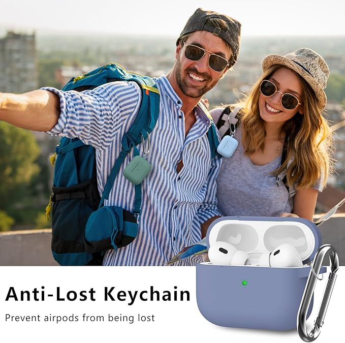 Ljusmicker for AirPods Pro Case Cover with Cleaner Kit,Soft Silicone Protective Case for Apple AirPod Pro 2nd/1st Generation Case for Women Men,AirPods Pro 2 Case Accessories with Keychain-Lavender
