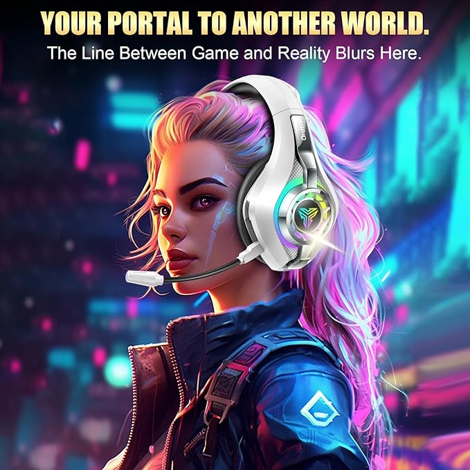 Ordtop 2.4GHz Wireless Gaming Headsets for PS5/PS4/Switch, 2026 RGB Noise Cancelling Headphones with Mics, 7.1 Surround Sound, 40mm Drivers, 276g Ultraligero, Memory Foam, 45H Gaming Headphones