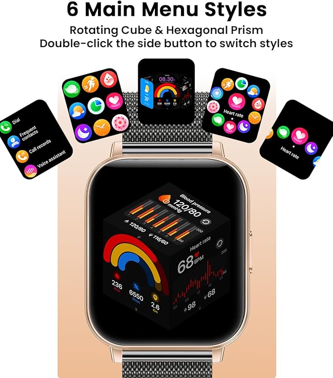 Smart Watch for Women, 1.83" HD Touch Screen Smartwatch, 1000mAh Battery, Bluetooth Calling, Heart Rate, SpO2, Sleep Monitor, 120+ Sports, IP68 Waterproof, 2 Bands Compatible iPhone Android, BlackGold