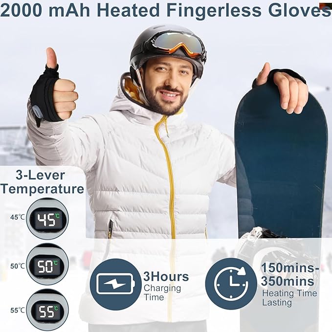 Portable Heating Gloves with Digital Display,Smart Thermostatic Heated Fingerless Gloves, 2026 New Rechargeable Fingerless Heated Gloves for Women Men