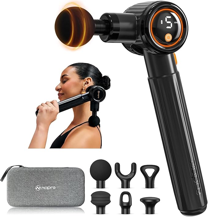 NAPRE Massage Gun with Extension Handle and 3 Adjustable Angles,Deep Tissue Back Massage for Neck/Shoulders/Waist/Legs/Body Pain Relief,Handheld Percussion Muscle Massager with Portable Case,Black