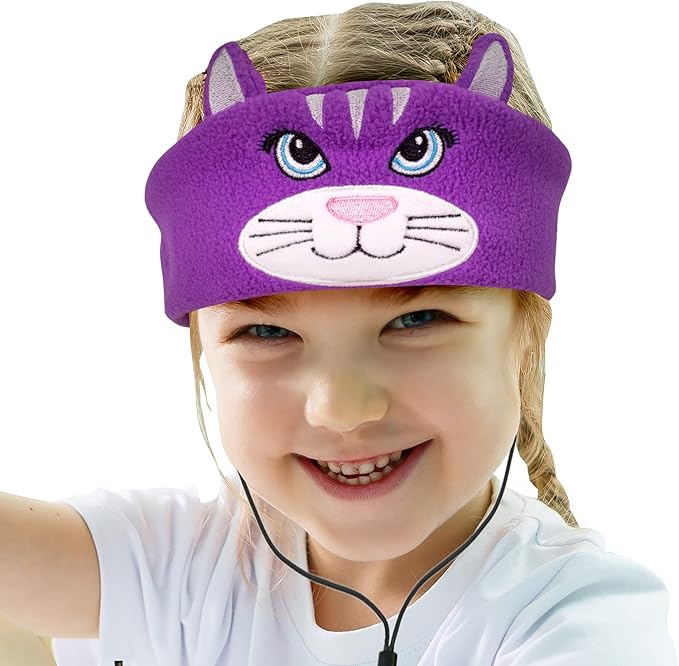 Contixo Kids Headphones, 85dB Volume Limiting with Adjustable Speakers Soft Children Fleece Headband Toddler Headphones for Home and Travel - Animal Character Design-Crab (Cat)