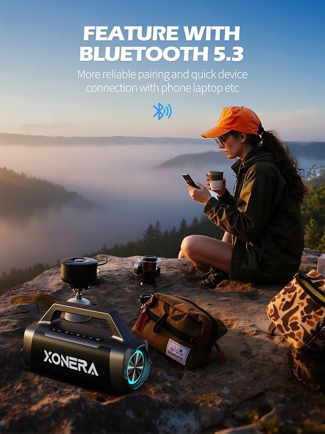 Speakers Bluetooth Wireless, 80W Peak Loud Outdoor Speaker with Bass, 20H Playtime, IPX6 Waterproof, TWS，BT5.3, Portable for Camping Hiking Boating Pool Beach(Black)