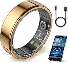 Smart Ring Health Tracker for Women & Men, Blood Oxygen/Sleep/Stress/Sports Modes/Women's Health/5ATM Waterproof Fitness Tracker Ring, No Subscription Required(Gold-Size 7) - Image 1