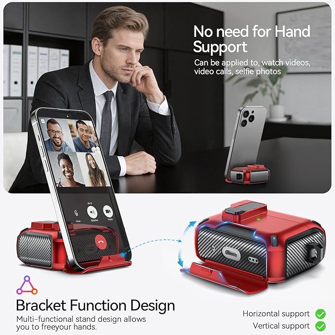 for AirPods Pro 3 Case (2025) with Phone Stand,（with Automatic Snap Switch） Carbon Fiber Design Protection Cover with Cleaning Pen,Red