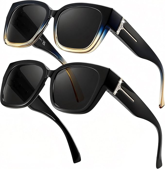 LVIOE 2 Pack Polarized Fit Over Sunglasses for Women Men Oversized Square Over Glasses Sunglasses with UV Protection LS7511
