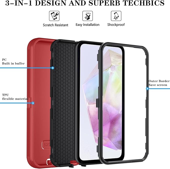 ONOLA Compatible with Samsung Galaxy S26+ / S26 Plus Case with HD Screen Protector [Not fit S26 / S26 Ultra], 3 in 1 Heavy Duty Phone Case for Galaxy S26 Plus 6.7",RedBlack