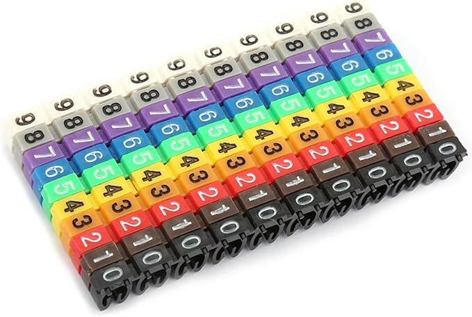 Clip-on String Wire Marking Boxed Plastic Digital Number Wire Label Tube Set Colorful Cable Marker (100PCS KCM-2.5MM)
