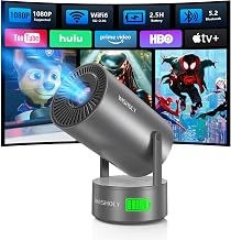Portable Projector with Built-in Apps & Rechargeable Battery, Mini Projector with WiFi and Bluetooth, Electric Focus, Auto Keystone, 210° Rotatable Stand for Outdoor Movies & Travel( Iron Gray) - Image 1