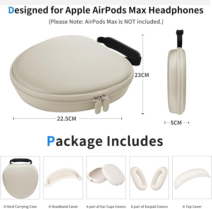 Hard Case for AirPods Max Supports Sleep Mode, Travel Carrying Headphone Case with AirPods Max Silicone Earpad Case/Ear Cups/Headband Cover, AirPod Max Protective Portable Storage Bag (Stone)