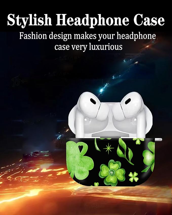 Cute Hard Case Compatible with AirPods Pro 2nd/1st Generation, Protective Cover with Golden Keychain, Fits 2023/2022/2019 Models, for Women, Girls, and Men(Green Leaves)