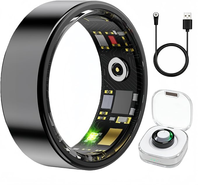 Smart Ring Health & Fitness Tracker for Men & Women, Heart Rate, SPO₂, Sleep & Activity Monitoring, IP68 Waterproof, Long Battery Life, Family Care Mode, No Subscription Fee (Black, 13)