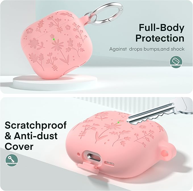 Maxjoy for AirPods 4 Case, Engraved Silicone Cute AirPod 4 Case for Women Men Protective iPod 4 Cover with Keychain Cleaning Kit for AirPod 4th Generation Cover 2024, Pink