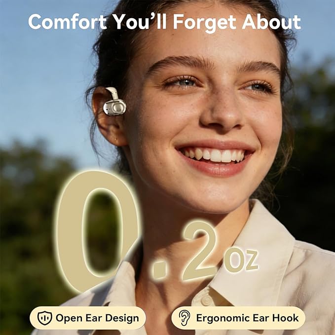 Skin Tone Over Open Ear Earbuds Headphones Bluetooth Wireless Outside Out of Ear Buds Hook for Runners Wrap Around Ears Air Bone Conduction Headsets Workout Sports Eabuds Earphones with Earhooks
