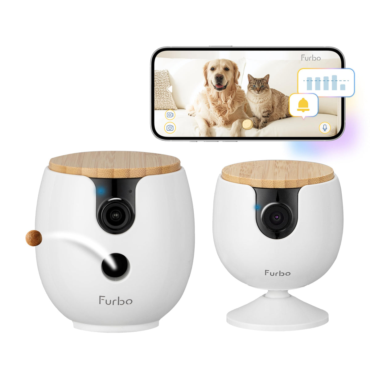 Furbo [New Mini 360° Camera + Mini Cam [New Subscription Required at Setup] (2-Camera Bundle Nanny Subscription): Pet Safety Alerts, Dog & Cat Cameras with Speaker, Phone App & Night Vision