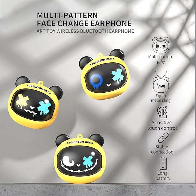 Kids Wireless Earbuds with Rotating Chaging Case Wireless Bluetooth Earbuds for Kids, Kid Ear Buds with Mic, 88dB Safe Volume, Earphones Earpods in-Ear for Android iOS Cell Phone Laptop, Bear