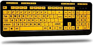 Adesso AKB-132UY Luminous 4 X Large Print USB Keyboard, Black Yellow