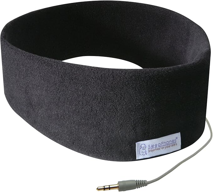 AcousticSheep SleepPhones Classic | Corded Headphones for Sleep, Travel, and More | The Original and Most Comfortable Headphones for Sleeping | Midnight Black - Fleece Fabric (Size S)