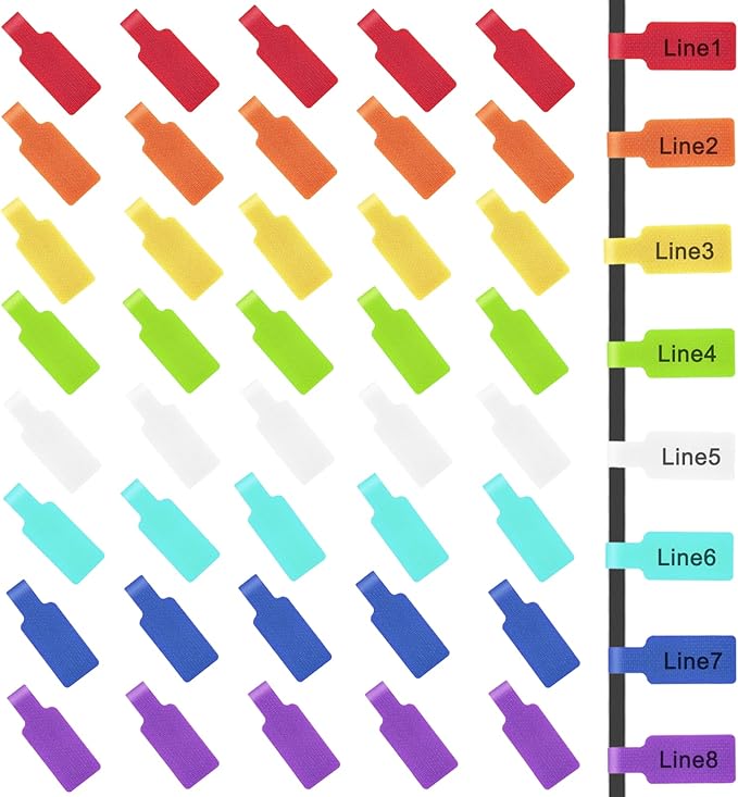 40 Pcs Multi Color Cord Labels Tags, Writable Rectangular Wire Labels for Electronics, Computer & Industrial Cable Management and Identification, Durable Cable Tags in 8 Assorted Colors(1.77" x 0.78")