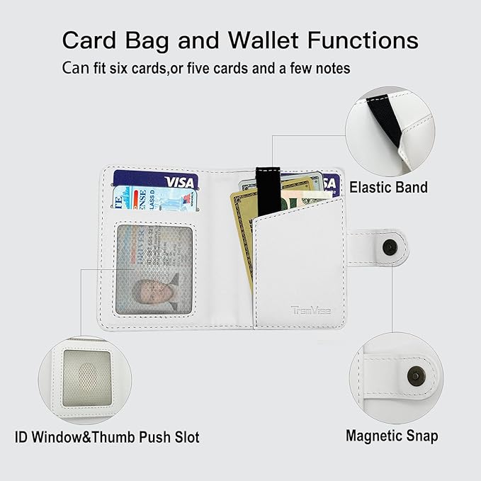 for MagSafe Phone Wallet Magnetic Card Holder for iPhone 17/16/15/14/13/12/Pro/Max/Plus,RFID Blocking Strong Magnet Wallets for MagSafe Phones and Cases,Hold 5 Cards,Strap Stand Leather White