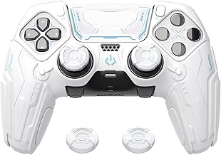 PlayVital for ps5 Edge Controller Silicone Cover Skin - Stellar Mecha Anti-Slip Grip Protector for ps5 Edge Controller with Joystick Cap & Sticker, Shockproof Case - White & Frost Gray - Image 1