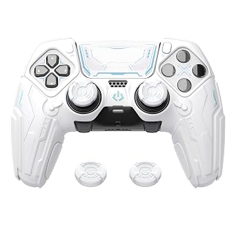 PlayVital for ps5 Edge Controller Silicone Cover Skin - Stellar Mecha Anti-Slip Grip Protector for ps5 Edge Controller with Joystick Cap & Sticker, Shockproof Case - White & Frost Gray