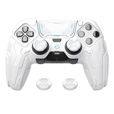 PlayVital for ps5 Edge Controller Silicone Cover Skin - Stellar Mecha Anti-Slip Grip Protector for ps5 Edge Controller with Joystick Cap & Sticker, Shockproof Case - White & Frost Gray
