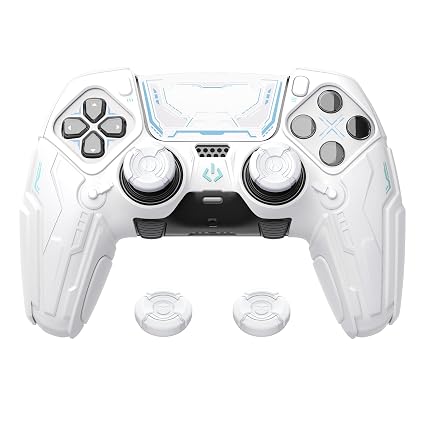 PlayVital for ps5 Edge Controller Silicone Cover Skin - Stellar Mecha Anti-Slip Grip Protector for ps5 Edge Controller with Joystick Cap & Sticker, Shockproof Case - White & Frost Gray