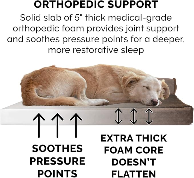 Furhaven Orthopedic Dog Bed for Large Dogs w/ Removable Bolsters & Washable Cover, For Dogs Up to 125 lbs - Plush & Velvet L Shaped Chaise - Sable Brown, Jumbo Plus/XXL