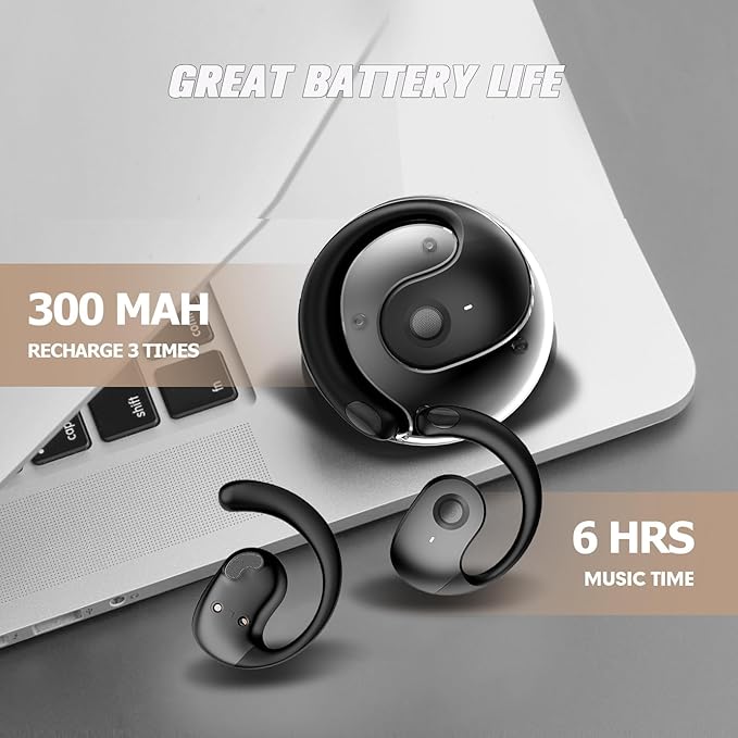 Over The Ear Earbuds Open Ear Buds Headphones Over Ear Air Bone Conduction Earbuds Earphones Bone Conducting Air Bone Conduction Headphones Bluetooth Over-Ear Black