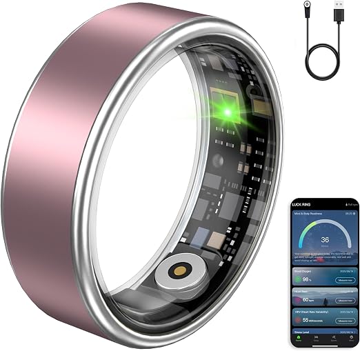 Smart Ring for Women & Men, Fitness Tracker Ring with Heart Rate Monitor, HRV, Sleep Tracking, No Subscription Fee, 10ATM Waterproof Activity Ring for Android & iPhone (Matte Pink, #7)